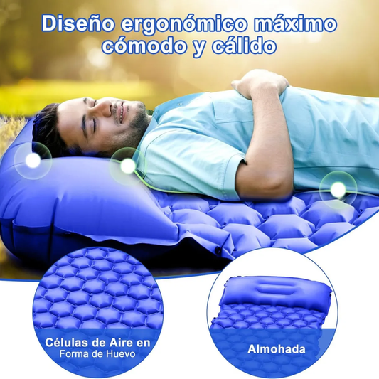 Colchoneta Auto-inflable Ultraligera con Almohada – Camping / Trekking / Viaje