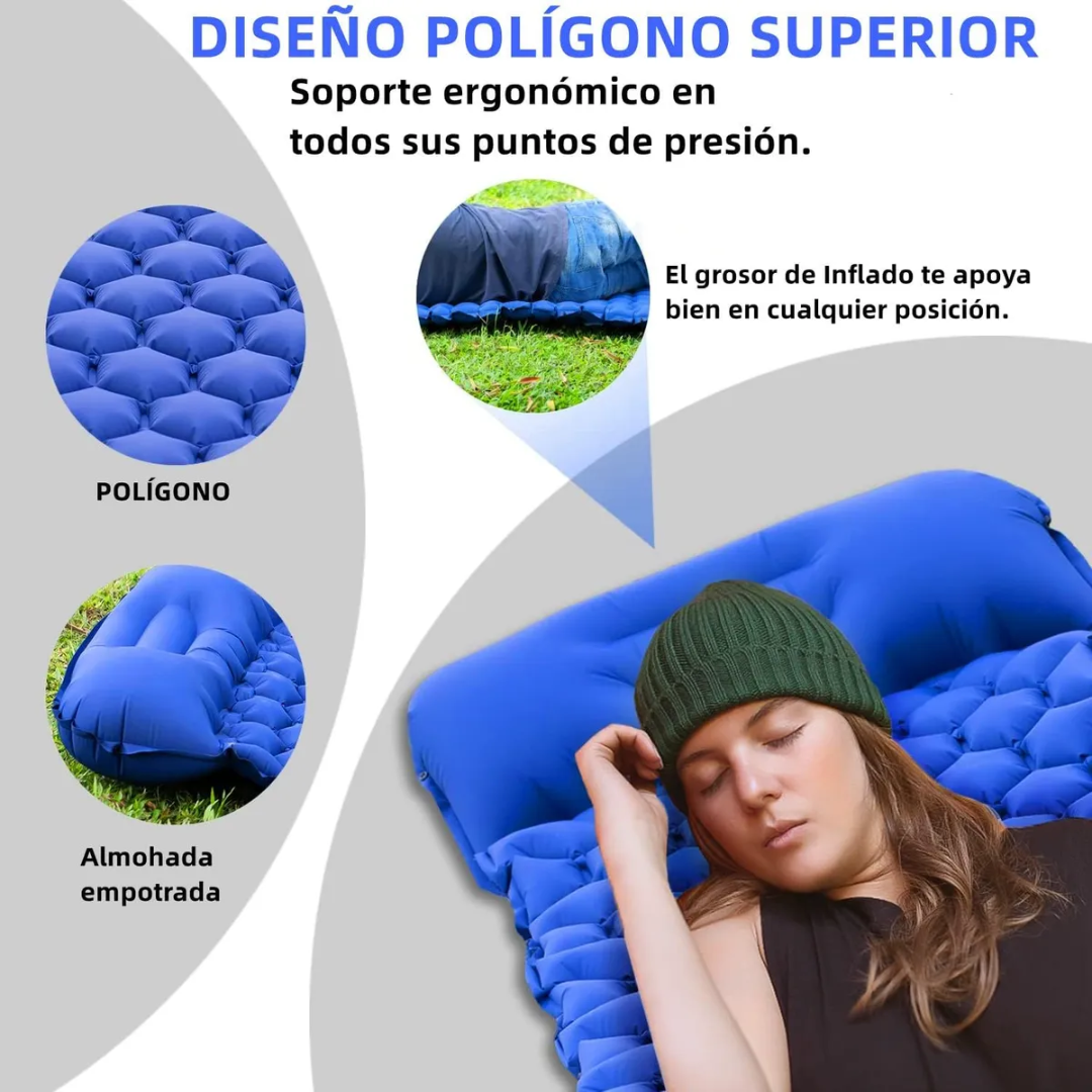 Colchoneta Auto-inflable Ultraligera con Almohada – Camping / Trekking / Viaje