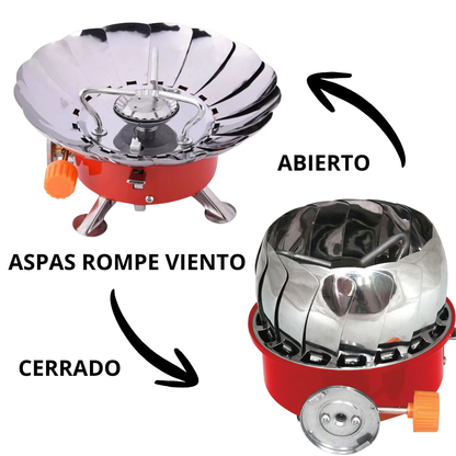 Cocina en la Naturaleza: Set de Marmitas y Anafe Rompe Viento + Gas de Regalo