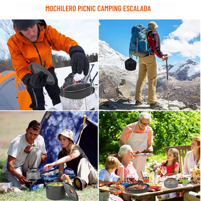 Cocina en la Naturaleza: Set de Marmitas y Anafe Rompe Viento + Gas de Regalo